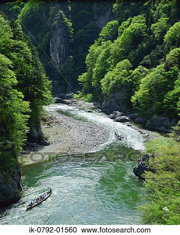 Stock Image - View Kinugawa River in Tochigi Prefecture, Japan. Fotosearch
