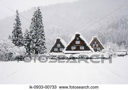 View of Japanese Snow Covered House and Trees View Large Photo Image Stock Image - View of Japanese Snow Covered House and Trees . Fotosearch