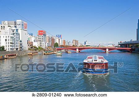 Stock Image - View of Sumida River in Tokyo, Japan. Fotosearch