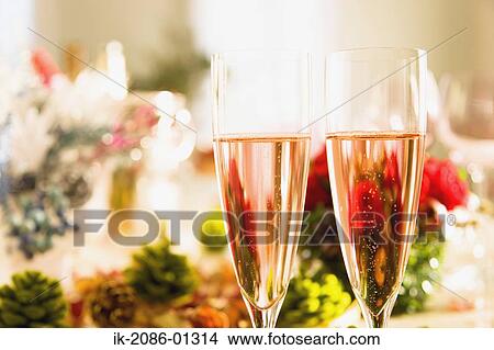 Wine Glasses with Christmas Decoration View Large Photo Image Picture - Wine Glasses with Christmas Decoration. Fotosearch