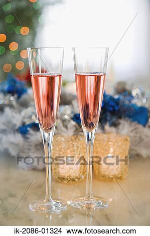Wine Glasses with Christmas Decoration View Large Photo Image Picture - Wine Glasses with Christmas Decoration. Fotosearch