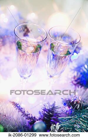 Stock Photo - Wine Glasses with Christmas Decoration. Fotosearch
