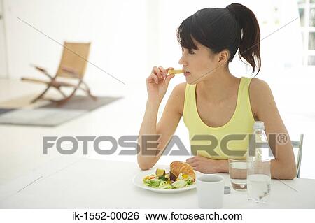 Young woman having breakfast View Large Photo Image Stock Photograph - Young woman having breakfast. Fotosearch