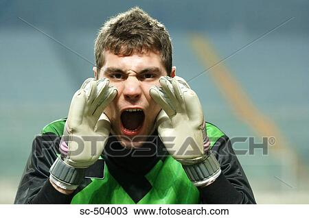 Stock Image - Goalie Shouting. Fotosearch