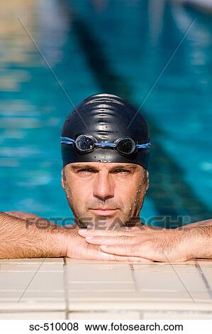 Male swimmer with swim cap View Large Photo Image Stock Photo - Male swimmer with swim cap. Fotosearch