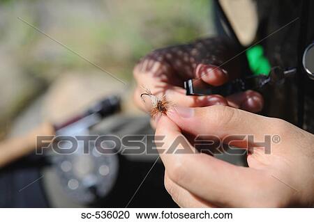 Stock Image - Man holding Dry Fly. Fotosearch