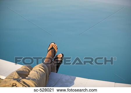 Man with flip flops sitting at the edge of pool View Large Photo Image Stock Image - Man with flip flops sitting at the edge of pool. Fotosearch