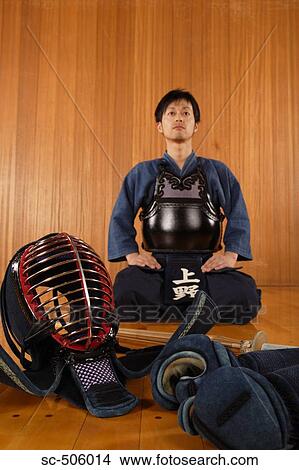 Picture - Portrait of a Kendo Fencer With Equipment. Fotosearch