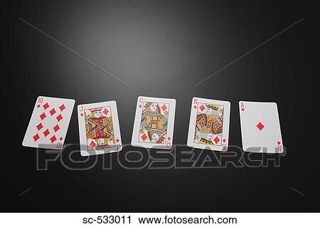 Stock Image - Royal flush of diamonds cards. Fotosearch