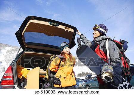 Snowboarders arriving View Large Photo Image Stock Image - Snowboarders arriving . Fotosearch