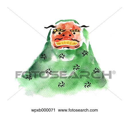 Stock Image - Japanese new year lion mask illustration. Fotosearch