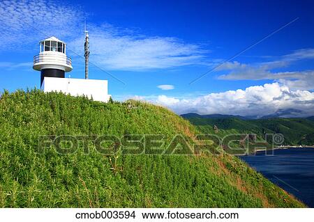 Lighthouse in Cape Kamui, Shakotan peninsula, Hokkaido View Large Photo Image Picture - Lighthouse in Cape Kamui, Shakotan peninsula, Hokkaido. Fotosearch