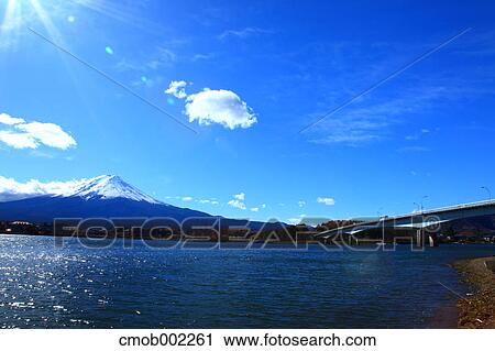 Stock Image - Mount Fuji and Kawaguchiko lake, Yamanashi Prefecture. Fotosearch