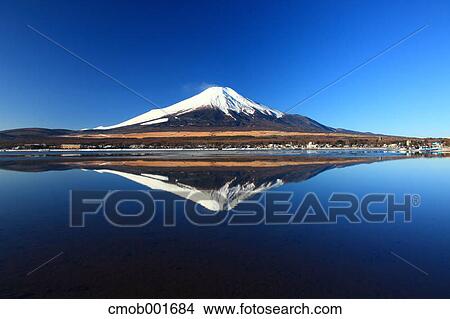 Mount Fuji reflected on Lake Yamanaka, Yamanashi Prefecture View Large Photo Image Picture - Mount Fuji reflected on Lake Yamanaka, Yamanashi Prefecture. Fotosearch