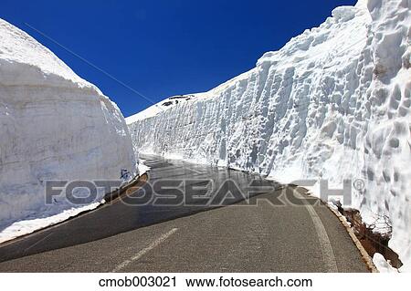 Road and snow, Nagano Prefecture View Large Photo Image Stock Image - Road and snow, Nagano Prefecture. Fotosearch