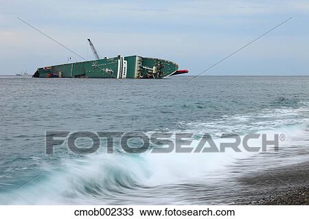 Stock Image - Shipwrecked ferry in Kumano, Mie Prefecture. Fotosearch