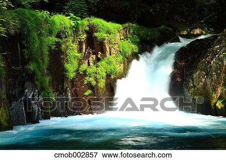 Stock Photo - Waterfall in Kikuchi valley, Kumamoto Prefecture. Fotosearch