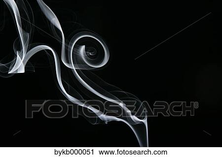 Stock Image - White smoke on black background. Fotosearch