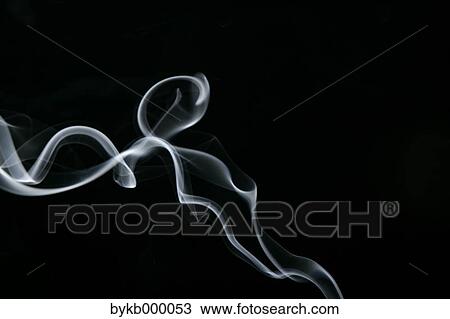 Stock Image - White smoke on black background. Fotosearch