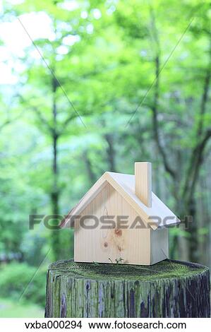 Miniature house on a log View Large Photo Image Picture - Miniature house on a log. Fotosearch