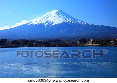 Stock Photograph - Mount Fuji and Kawaguchi Lake, Yamanashi Prefecture. Fotosearch