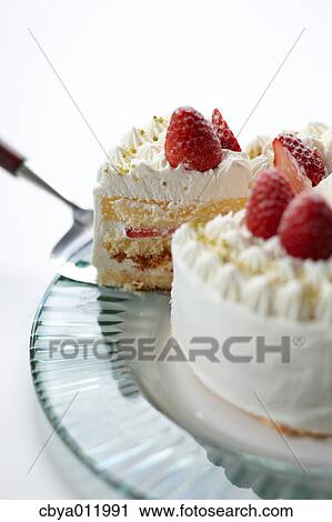 Stock Image - Strawberry shortcake on a glass plate. Fotosearch
