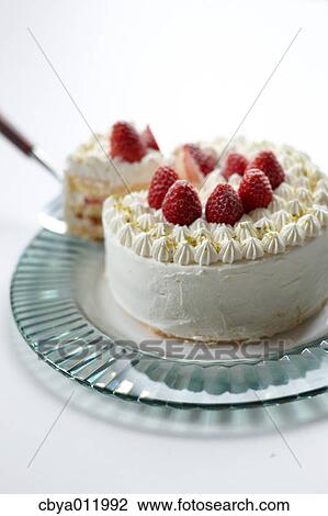 Stock Image - Strawberry shortcake on a glass plate. Fotosearch