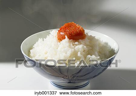 Stock Photo - White rice and seasoned cod roe. Fotosearch