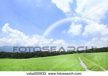 Stock Image - Grassland and sky with clouds. Fotosearch