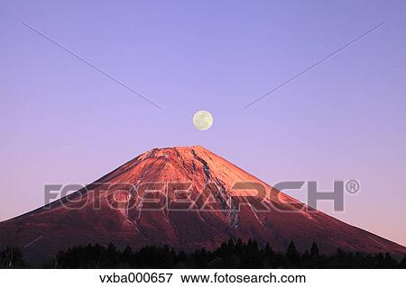 Mount Fuji and full moon, Shizuoka Prefecture View Large Photo Image Stock Photo - Mount Fuji and full moon, Shizuoka Prefecture. Fotosearch