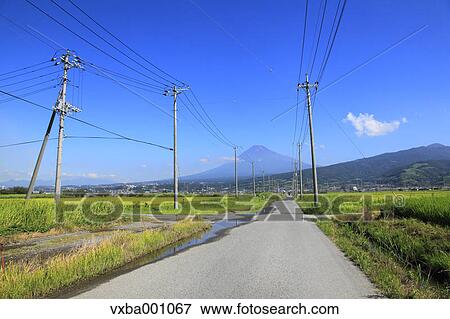 Stock Photo - Mount Fuji and road, Shizuoka Prefecture. Fotosearch