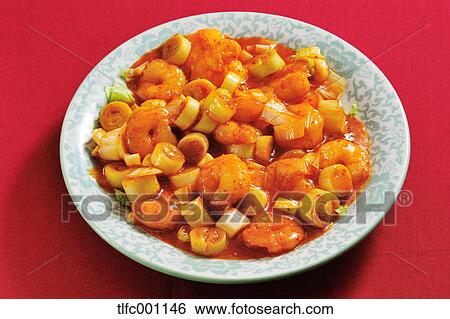 Stock Photograph - Chilly stir-fried shrimps. Fotosearch