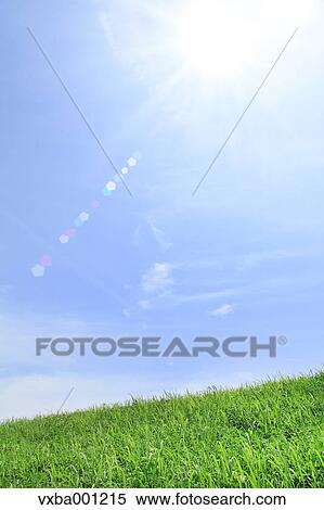 Stock Photography - Grassland and sky with clouds. Fotosearch