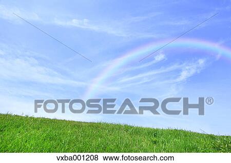 Grassland and sky with rainbow View Large Photo Image Stock Photo - Grassland and sky with rainbow. Fotosearch