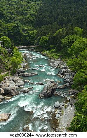Mitake bridge and Tama river View Large Photo Image Picture - Mitake bridge and Tama river. Fotosearch