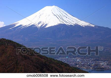 Stock Photo - Mount Fuji and Lake Kawaguchi, Yamanashi Prefecture. Fotosearch