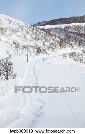 Road covered in snow, Niigata Prefecture View Large Photo Image Stock Photo - Road covered in snow, Niigata Prefecture. Fotosearch