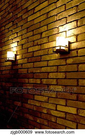 Brick wall with lights View Large Photo Image Stock Photo - Brick wall with lights. Fotosearch