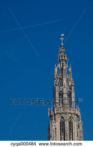 Picture - Church and blue sky, Belgium. Fotosearch