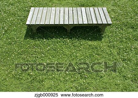 Stock Photography - Clover field and bench. Fotosearch