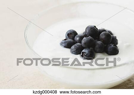 Stock Photo - Cup of yogurt and blueberries. Fotosearch