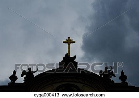 Golden cross and church silhouette, Warsaw View Large Photo Image Stock Image - Golden cross and church silhouette, Warsaw. Fotosearch