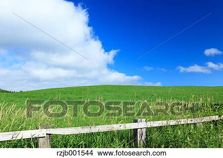 Grassland and sky with clouds, Hokkaido View Large Photo Image Picture - Grassland and sky with clouds, Hokkaido. Fotosearch