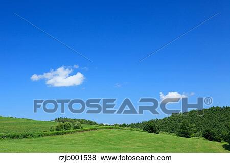 Grassland and sky with clouds, Hokkaido View Large Photo Image Stock Photo - Grassland and sky with clouds, Hokkaido. Fotosearch