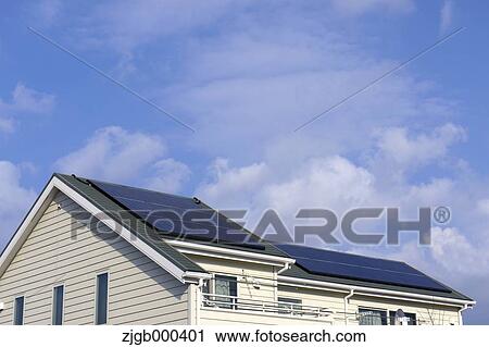 House rooftop with solar panels View Large Photo Image Stock Image - House rooftop with solar panels. Fotosearch