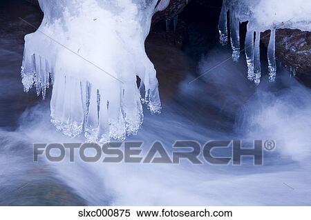 Stock Photography - Icicles and water stream. Fotosearch
