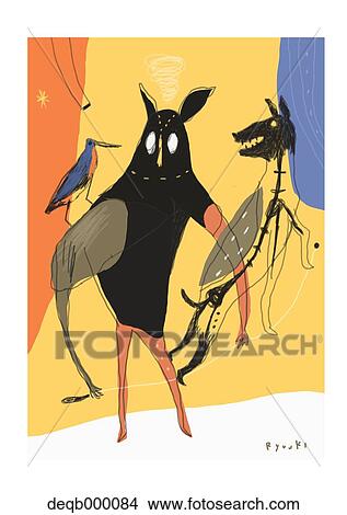 Picture - Owl and wolf illustration. Fotosearch