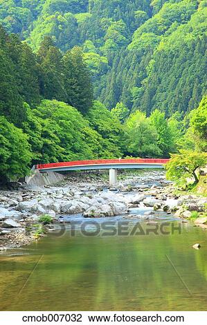 Bridge over river and trees, Aichi Prefecture View Large Photo Image Stock Image - Bridge over river and trees, Aichi Prefecture. Fotosearch
