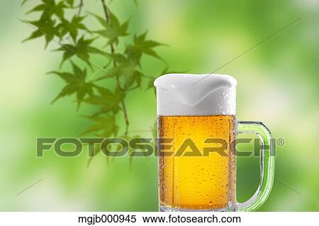 Glass of beer and green leaves View Large Photo Image Stock Photography - Glass of beer and green leaves. Fotosearch