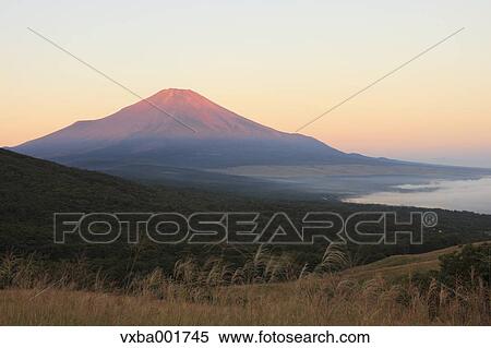 Stock Photography - Mount Fuji and Lake Yamanaka, Yamanashi Prefecture. Fotosearch